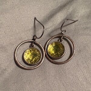 Lia Sophia Silver-Tone Double Hoop Earrings with green Disc Centers